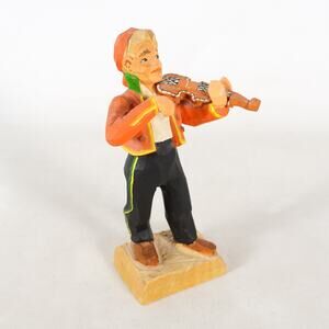 Vintage Laplander Violinist Henning Norway Hand Carved 6.5" Sculpture Figurine